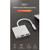 Adaptador tipo C macho / HDMI hembra, USB 3.0 hembra y USB C hembra PD 100W Plata