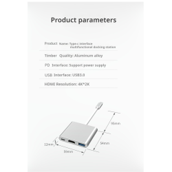 Adaptador 3 en 1 USB-C a HDMI + USB 3.0 + Carga – Compatible con Samsung, Huawei, Xiaomi, MacBook, Portátiles