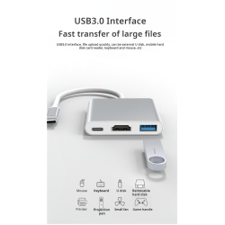 Adaptador 3 en 1 USB-C a HDMI + USB 3.0 + Carga – Compatible con Samsung, Huawei, Xiaomi, MacBook, Portátiles