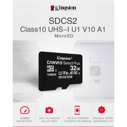 KINGSTON Canvas Select Plus Tarjeta de memoria Micro SD con adaptador 32 GB Clase 10 TF SDCS2 U1 V10 A1