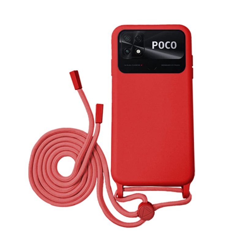 Funda compatible con XIAOMI POCO C40 Silicona con cordón cuerda - Rosa negro rojo turquesa lila