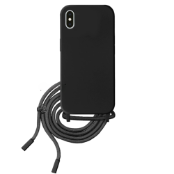 Funda compatible con IPHONE 12 PRO MAX Silicona lisa con cordón cuerda - Negro