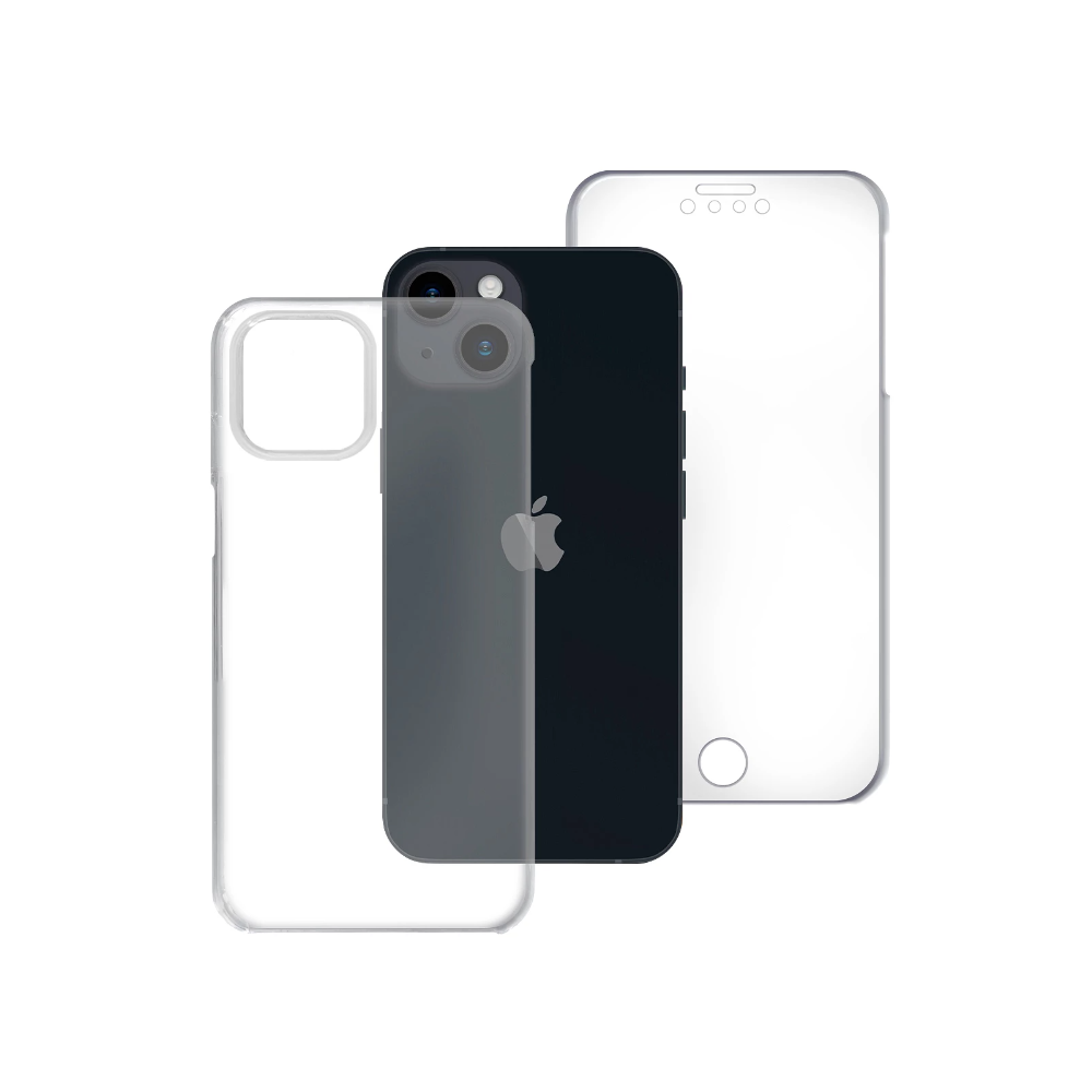 Funda compatible con IPHONE 14 / 15 / PLUS PRO MAX Frontal silicona y trasera policarbonato doble 360º Transparente