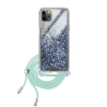 Funda compatible con IPHONE 11 PRO Silicona con cordón cuerda Transparente reforzada Brillantina - Turquesa