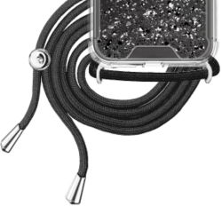 Funda compatible con IPHONE 11 PRO Silicona con cordón cuerda Transparente reforzada Brillantina - Negro
