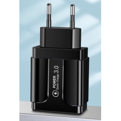 Cargador de pared universal 4 puertos USB ⋆ Carga rápida QC 3.0 ⋆ 5V/6A ⋆ Compatible con iPhone, Samsung, Xiaomi y más ⋆ Negro