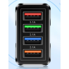 Cargador de pared universal 4 puertos USB ⋆ Carga rápida QC 3.0 ⋆ 5V/6A ⋆ Compatible con iPhone, Samsung, Xiaomi y más ⋆ Negro