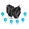 Cargador de pared universal 4 puertos USB ⋆ Carga rápida QC 3.0 ⋆ 5V/6A ⋆ Compatible con Apple, Samsung, Xiaomi y más ⋆ Negro
