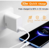 Pack cargador 33W blanco USB + cable USB a USB-C 1 m blanco ⋆ Carga rápida móviles y tablets ⋆ ENVÍO DESDE ESPAÑA