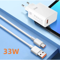 Pack cargador 33W blanco USB + cable USB a USB-C 1 m blanco ⋆ Carga rápida móviles y tablets ⋆ ENVÍO DESDE ESPAÑA