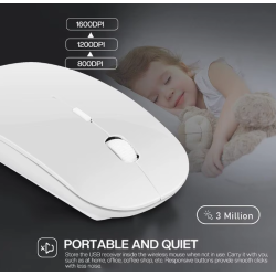 Ratón inalámbrico 1600dpi 4 botones para PC ordenador portátil Windows... Ultrafino USB 2,4 Ghz Blanco