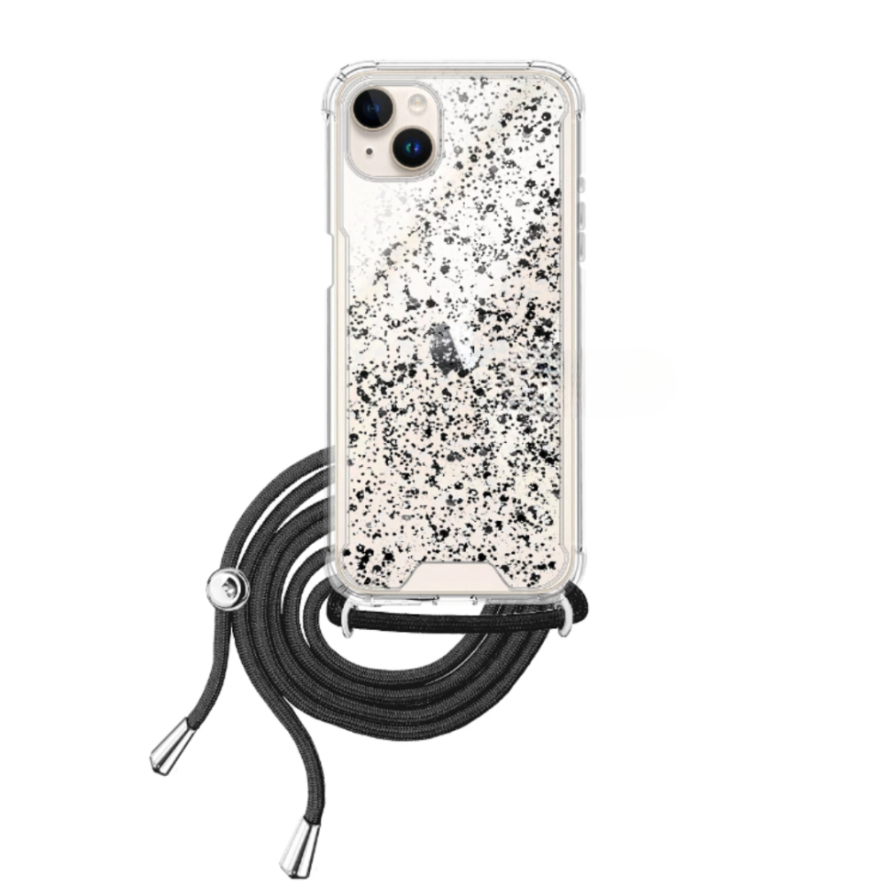 Funda compatible con IPHONE 12 MINI * Silicona con cordón cuerda * Brillantina lila negro