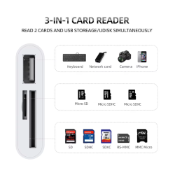 Adaptador 3 en 1 lector de tarjetas SD micro SD RS-MMC y USB hembra Ratón cámara iPhone etc smartphone Tipo C