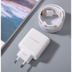 Cargador adaptador de red REALME SUPER DART 65W + Cable Tipo C USB-C Blanco