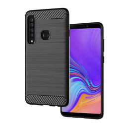 Funda compatible con SAMSUNG GALAXY A9 2018 Silicona efecto cepillado carbono Negra