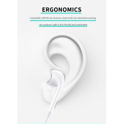 Auriculares manos libres con cable 1.2m conector USB-C tipo C Micrófono control de volumen Blanco