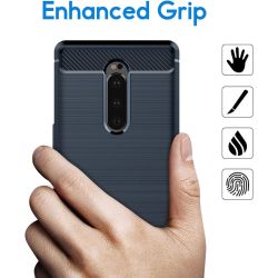 Funda compatible SAMSUNG GALAXY S10 PLUS / S10+ efecto fibra de carbón cepillado Azul marino