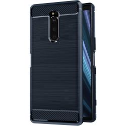 Funda compatible SAMSUNG GALAXY S10 PLUS / S10+ efecto fibra de carbón cepillado Azul marino