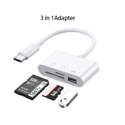 Adaptador 3 en 1 lector de tarjetas SD micro SD RS-MMC y USB hembra Ratón cámara iPhone smartphone Tipo C