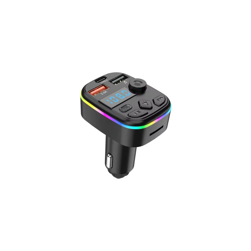 Transmisor FM para coche con Bluetooth 5.0 manos libres - Mechero MP3 con 2 USB + 1 USB-C + lector tarjeta TF
