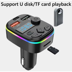 Transmisor FM para coche con Bluetooth 5.0 manos libres - Mechero MP3 con 2 USB + 1 USB-C + lector tarjeta TF