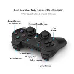 Mando joystick controlador Bluetooth para Sony PS3 / Playstation 3 - Inalámbrico Sixaxis Dual Shock - Negro