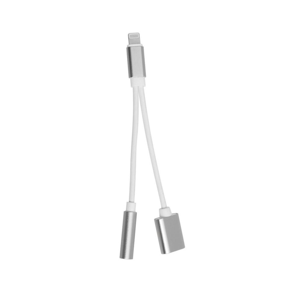 Cable adaptador conector compatible lightning macho a jack 3.5mm y lightning hembra para iPhone iPad auriculares