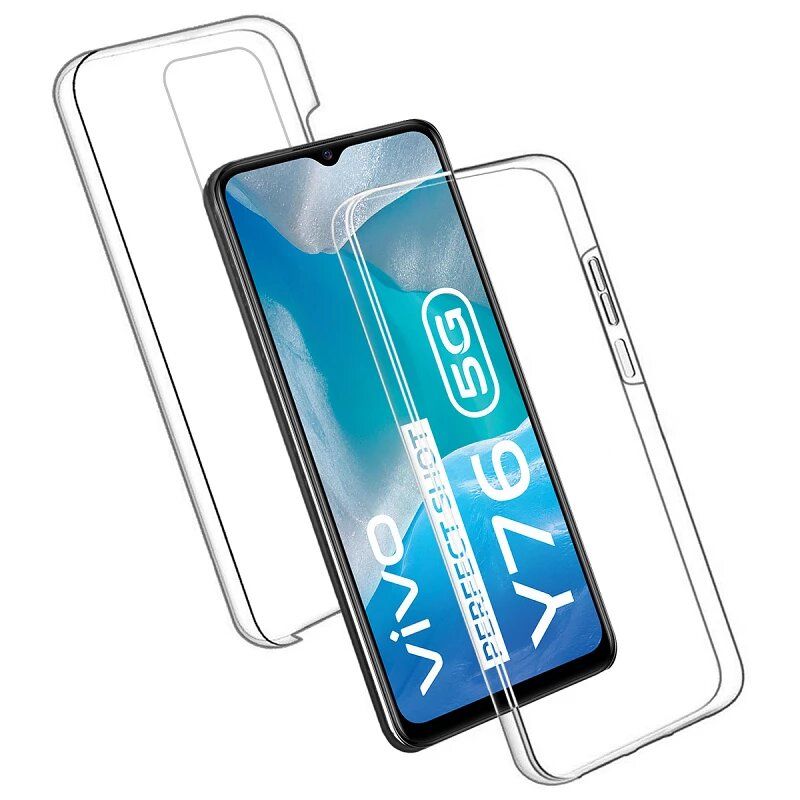 Funda doble 360º compatible con VIVO Y76 5G / Y76S Frontal silicona y trasera policarbonato Transparente