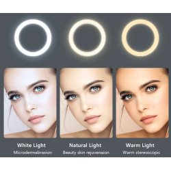 Anillo aro de luz LED selfie 26cm 10'' ⋆ 3 tonos luz ⋆ 2700-6500K ⋆ USB 12W ⋆ Ideal vídeo y fotografía ⋆ Envío desde España