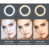 Anillo aro de luz LED selfie 26cm 10'' ⋆ 3 tonos luz ⋆ 2700-6500K ⋆ USB 12W ⋆ Ideal vídeo y fotografía ⋆ Envío desde España