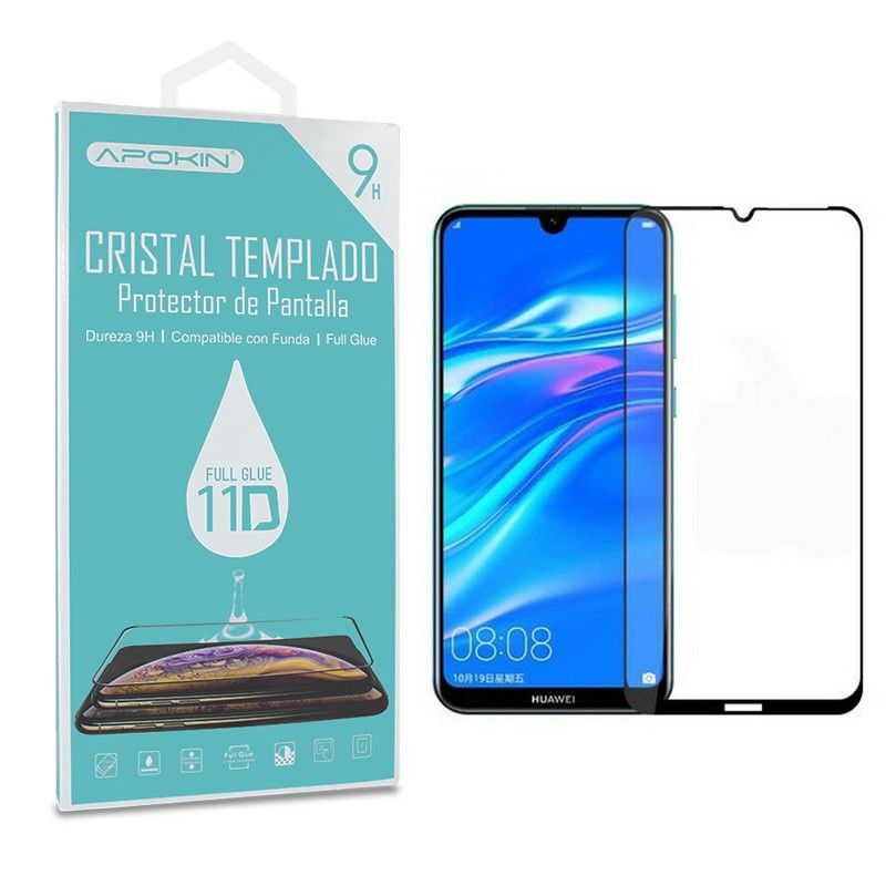 Protector de pantalla compatible con HUAWEI Y7 2019 * Borde negro * Cristal templado