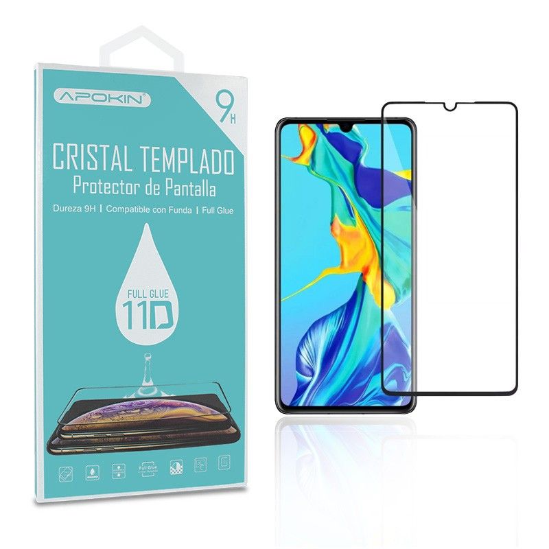 Protector de pantalla compatible con HUAWEI P30 * Borde negro * Cristal templado