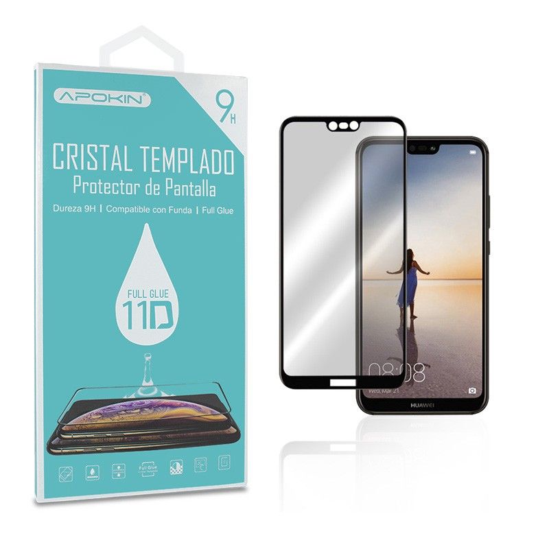 Protector de pantalla compatible con HUAWEI P20 LITE / NOVA 5I * Borde negro * Cristal templado