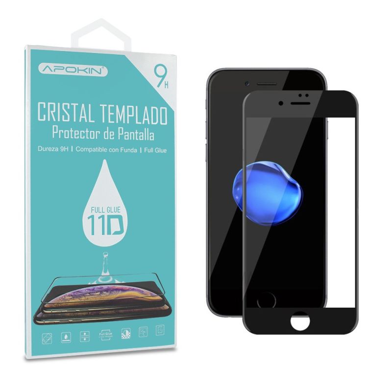 Protector de pantalla compatible con IPHONE 7 PLUS / 8 PLUS * Borde negro * Cristal templado plano 9H