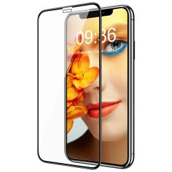 Protector de pantalla compatible con IPHONE 13 PRO MAX / 14 PLUS * Borde negro * Cristal templado plano 9H