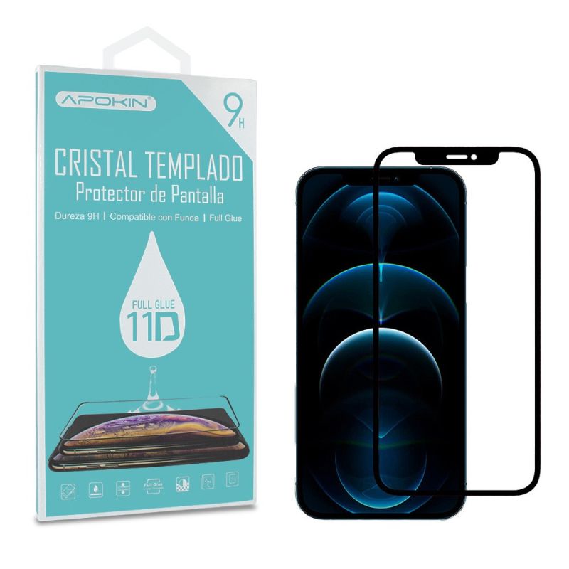 Protector de pantalla compatible con IPHONE 12 PRO MAX Borde negro Cristal templado plano dureza 9H