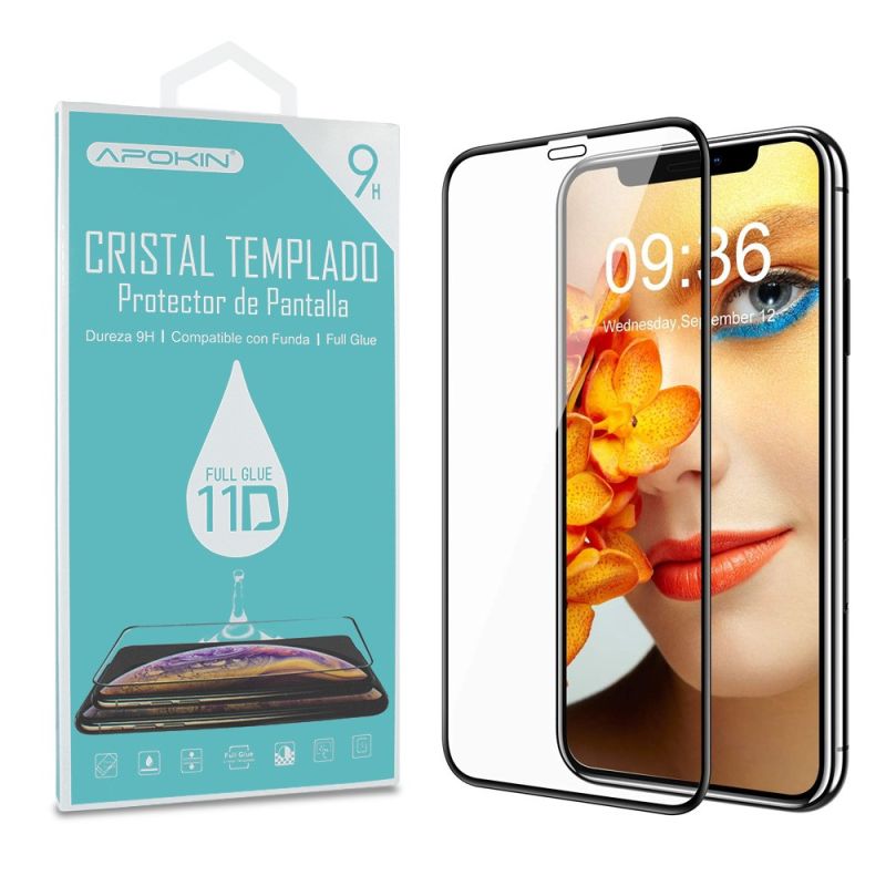 Protector de pantalla compatible con IPHONE 11 PRO MAX / XS MAX * Borde negro * Cristal templado plano 9H