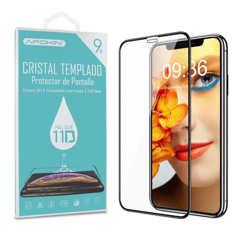 Protector de pantalla compatible con IPHONE 11 PRO MAX / XS MAX Borde negro Cristal templado plano dureza 9H