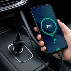 Cargador de coche doble USB-C 45W + 15W Carga Rápida ⋆ Incluye cable tipo C ⋆ Carga rápida para dispositivos móviles