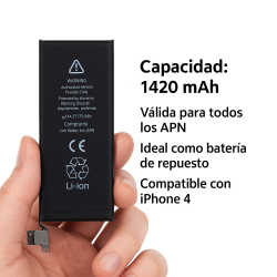 Batería compatible con IPHONE 4 ⋆ capacidad 1420 mAh ⋆ batería de repuesto Li-ion ⋆ segura y funcional