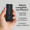 Batería compatible con IPHONE 5 ⋆ Capacidad 1440 mAh ⋆ Batería de repuesto segura y eficaz