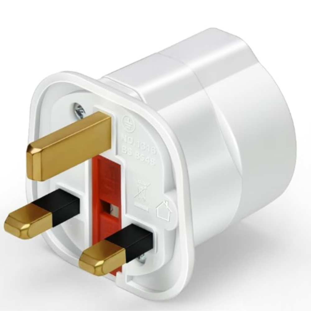 Adaptador red Reino Unido macho a europeo UE hembra Schuko ⋆ Blanco ⋆ Conector de corriente para enchufes europeos