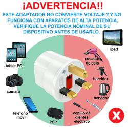 Adaptador red Reino Unido macho a europeo UE hembra Schuko ⋆ Blanco ⋆ Conector de corriente para enchufes europeos