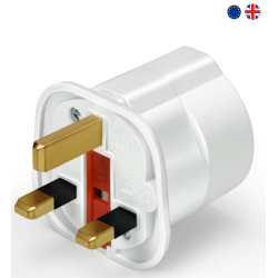 Adaptador red Reino Unido macho a europeo UE hembra Schuko ⋆ Blanco ⋆ Conector de corriente para enchufes europeos