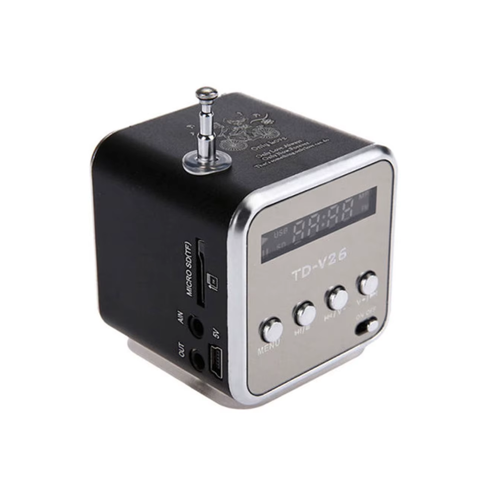 Mini Altavoz Bluetooth de metal multimedia ⋆ TF USB FM AUX ⋆ Pantalla LED y luz LED integrada TD-V26