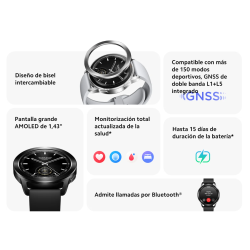 XIAOMI WATCH S3 Negro ⋆ Reloj inteligente con múltiples funciones de salud y deporte ⋆ Pantalla AMOLED de 1.43"
