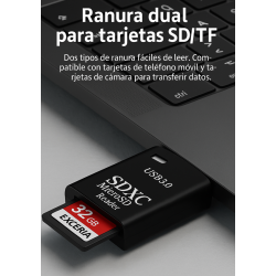 Lector de tarjetas USB 3.0 compatible con SD TF ⋆ Adaptador 2 en 1 de alta velocidad para accesorios de portátil SDXC negro