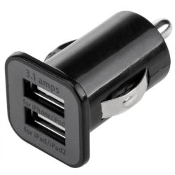 USAMS Cargador adaptador coche mechero doble USB 3.1A ⋆ Carga rápida ⋆ 2 puertos ⋆ Color negro