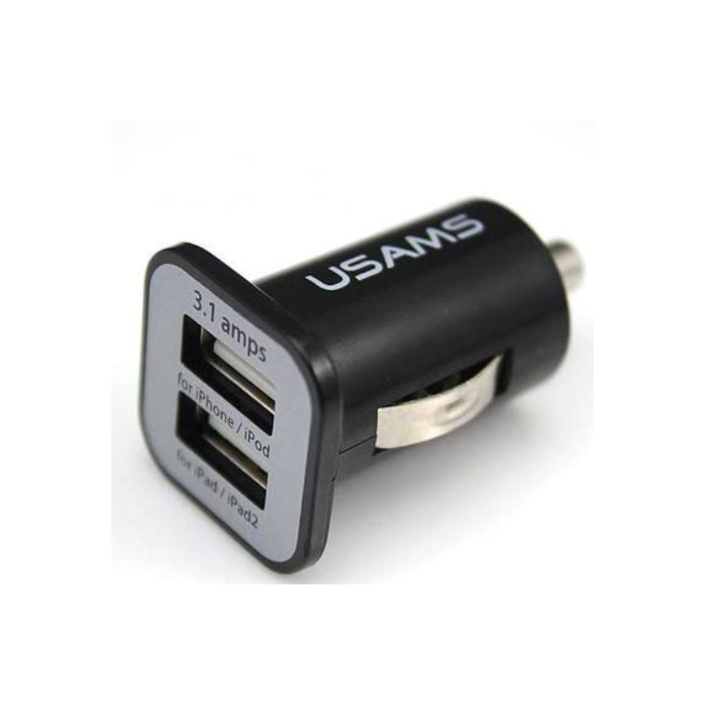 USAMS Cargador adaptador coche mechero doble USB 3.1A ⋆ Carga rápida ⋆ 2 puertos ⋆ Color negro