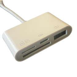 Adaptador 4 en 1 compatible con iPhone iPad lightning - OTG, lector tarjetas TF, SD y carga IOS